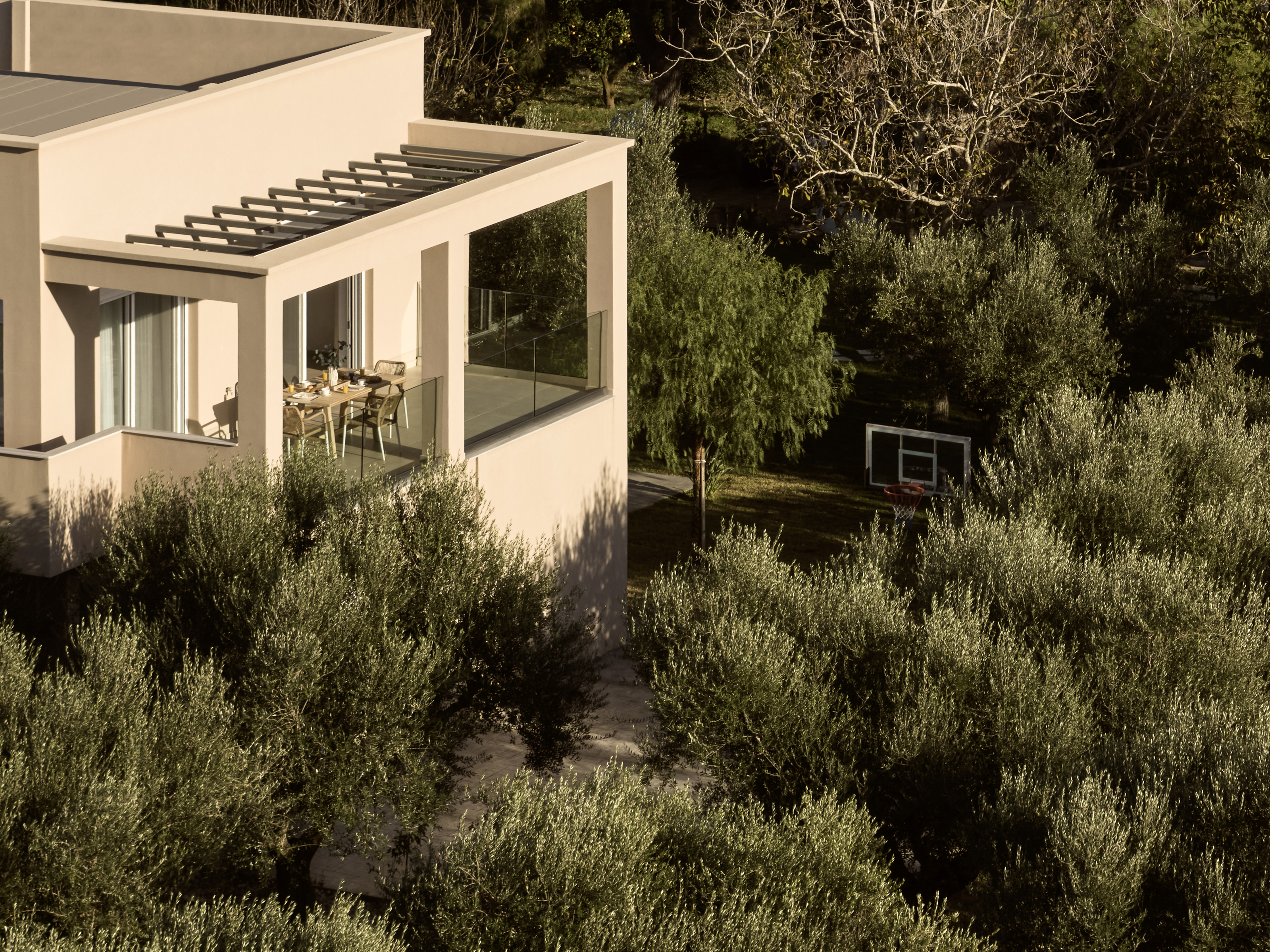 The unique holiday home features a mini-basketball court for some play time.
